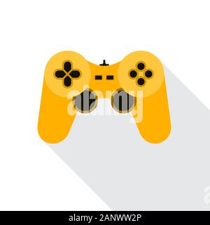 L'icône joystick jaune. Vector illustration. Symbole du jeu vidéo. Manette de jeu télévision symbole avec long shadow, isolé sur blanc. Illustration de Vecteur