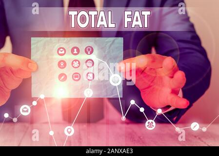 Signe texte montrant la teneur totale en matières grasses. Photo d'affaires mettant en valeur combinée des différents types de graisse indiquée à l'étiquette Banque D'Images