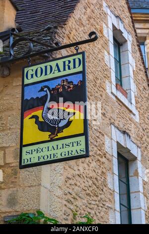 France, dordogne, Sarlat-la-caneda, Godard boutique sign, spécialistes du foie gras Banque D'Images