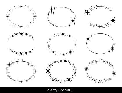 Ensemble d'images vectorielles de cercles graphiques. Couronnes pour le design, modèle de logo. Stardust, étoiles, ciel étoilé.ensemble d'images vectorielles de cercles graphiques. Couronnes pour Illustration de Vecteur