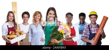 Belle en Amérique latine, l'activité stagiaire avec groupe d'apprentis isolé sur fond blanc pour découper Banque D'Images