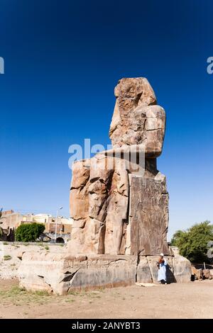 Colossi de Memnon, statues massives en pierre d'Amenhotep III, Louxor, Egypte, Afrique du Nord, Afrique Banque D'Images