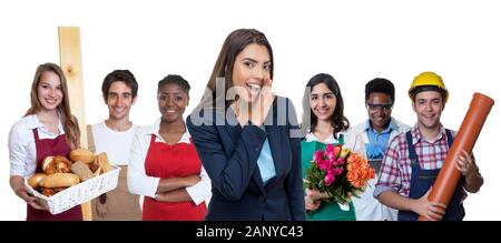 Belle en Amérique latine, l'activité stagiaire avec groupe d'apprentis isolé sur fond blanc pour découper Banque D'Images