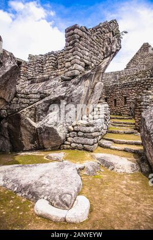 Le Machu Picchu, cité inca du Pérou d'un détail de la ville, site du patrimoine mondial de l'UNESCO, la vallée sacrée, région de Cuzco, Pérou Banque D'Images