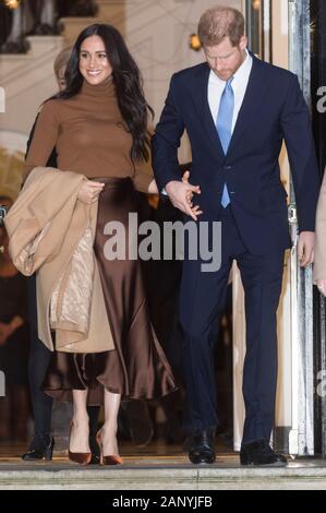07 Janvier 2020. Londres, Royaume-Uni. Le duc et la duchesse de Sussex visitent la Maison du Canada pour le remercier. Mme Janice Charette, Haut-Commissaire À Cana Banque D'Images