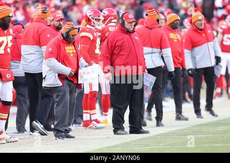 Kansas City Chiefs l'entraîneur-chef Andy Reid au cours de l'AFC Championship, dimanche, Mai 19, 2020, dans la région de Kansas City, Mo. Les Chiefs battre les Titans 35-24. (Photo par IOS/ESPA-images) Banque D'Images
