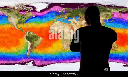 Homme qui regarde la mort de globale de la terre 3D Illustration Banque D'Images