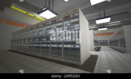 Centre de données moderne salle de serveur 3D Illustration Banque D'Images