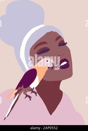 Femme de mode biracial. Portrait illustration de la femme asiatique africaine Banque D'Images