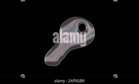Le rendu 3D de bulle de savon transparent déformée en forme de symbole de key isolé sur fond noir Banque D'Images