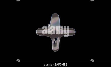 Le rendu 3D de bulle de savon transparent déformée en forme de symbole de plus isolé sur fond noir Banque D'Images
