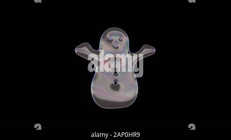 Le rendu 3D de bulle de savon transparent déformée en forme de symbole de bonhomme isolé sur fond noir Banque D'Images