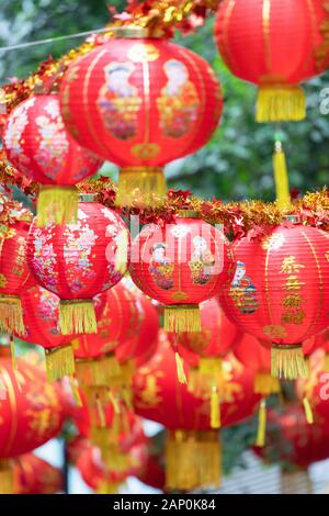 Lanternes sur Pottinger Street, Central, Hong Kong, Chine Banque D'Images