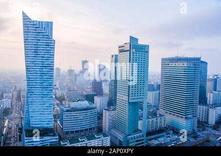Warsow, Pologne, novembre 2019. Varsovie scyscrapers, Skyline, vue aérienne Banque D'Images