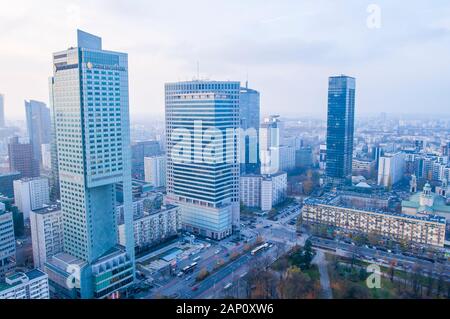 Warsow, Pologne, novembre 2019. Varsovie scyscrapers, Skyline, vue aérienne Banque D'Images