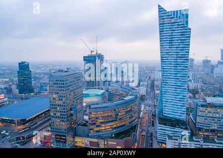Warsow, Pologne, novembre 2019. Varsovie scyscrapers, Skyline, vue aérienne Banque D'Images