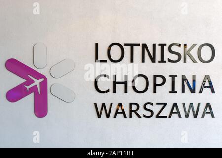 Varsovie, Pologne - 27 mai 2019 : Le logo de l'aéroport de Varsovie (WAW) en Pologne. Dans le monde d'utilisation | Banque D'Images