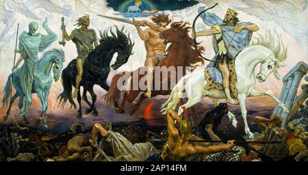 Quatre cavaliers de l'Apocalypse, la peinture par Victor Vasnetsov, 1887 Banque D'Images