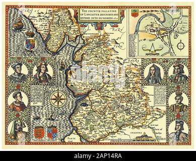 Old Vintage Site du comté de Lancashire, Angleterre, Royaume-Uni, début du 17e siècle Illustration, 1610 Banque D'Images