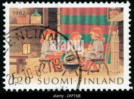 POLTAVA, UKRAINE - le 20 janvier 2020. Vintage de timbres en Finlande vers 1982 Noël show Banque D'Images