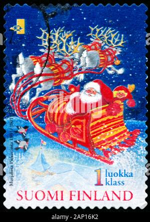 POLTAVA, UKRAINE - le 20 janvier 2020. Vintage de timbres en Finlande Noël show vers 2001 Banque D'Images