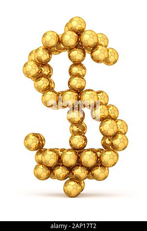 Le rendu 3D : Golden soccer balls formant un signe dollar. La grande entreprise dans le sport, le football, le soccer. Isolé sur blanc. Banque D'Images