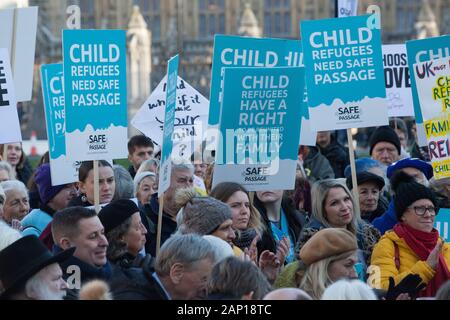 Westminster, Royaume-Uni, 20 janv. 2020 : rassemblement des militants de l'extérieur du Parlement pour exiger un traitement équitable pour les enfants réfugiés tentant de rejoindre leur famille au Royaume-Uni. Anna Watson/Alamy Live News Banque D'Images