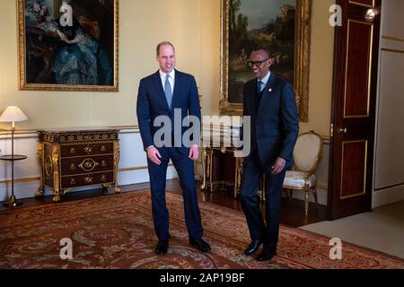 Le duc de Cambridge, et le Président du Rwanda, Paul Kagame, lors d'une audience au Palais de Buckingham, à Londres. Banque D'Images