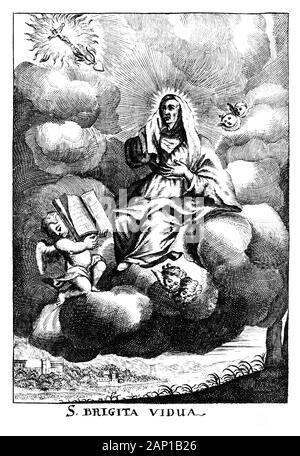 Objets decoratifs gravure allégorique religieuse ou un dessin de Christian sainte femme sainte Brigitte de Suède.illustration de livre Die Betrubte und noch in Ihrem Beliebten..., l'Empire autrichien,1716. L'artiste est inconnu. Banque D'Images