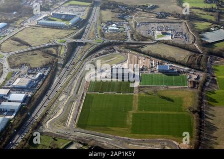 Vue aérienne de Colchester United football ground, Essex Banque D'Images