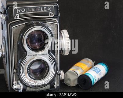 Caméra de film TLR moyenne format Rolleiflex T. Banque D'Images