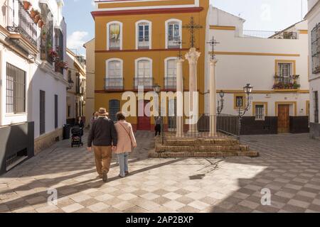 Espagne Séville. Square des trois croix, (Plaza de las Tres Cruces) quartier de Santa Cruz. L'Andalousie, espagne. Banque D'Images