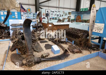 Épave d'avion dans le Lincolnshire Aviation Heritage Centre, collectée par le Lincolnshire Aircraft Recovery Group, East Kirkby, Lincolnshire UK Banque D'Images