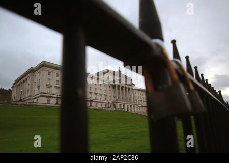 Les édifices du parlement de Stormont sont illustrés à Belfast le 14 janvier 2020. Édifices du Parlement, souvent appelée Stormont en raison de son emplacement dans le Stormont Estate de Belfast, est le siège de l'Assemblée d'Irlande du Nord, l'assemblée législative déléguée pour la région. L'Exécutif ou Gouvernement est situé au château de Stormont. Photo/Paul McErlane (www.paulmcerlane.net) Banque D'Images