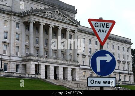 Les édifices du parlement de Stormont sont illustrés à Belfast le 14 janvier 2020. Édifices du Parlement, souvent appelée Stormont en raison de son emplacement dans le Stormont Estate de Belfast, est le siège de l'Assemblée d'Irlande du Nord, l'assemblée législative déléguée pour la région. L'Exécutif ou Gouvernement est situé au château de Stormont. Photo/Paul McErlane (www.paulmcerlane.net) Banque D'Images