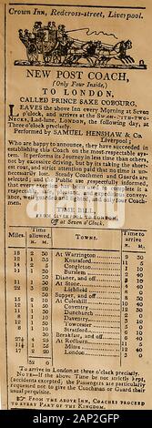 Affiche 1817 Coaching britannique (Annonce de la Liverpool Mercure) - Le Quotidien New Post Coach 'Prince Saxe Cobourg a été lancé à partir de la Croixrouge Inn Crown Street, Liverpool au cou avec deux Swan Inn, Lad Lane, Londres Banque D'Images