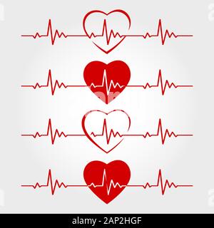 Les lignes de l'ECG avec des coeurs Illustration de Vecteur