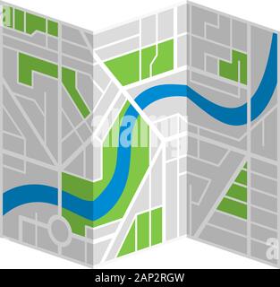 Rue Ville imaginaire générique plan carte pliée avec rivière. Ville coloré vecteur illustration eps télévision schema Illustration de Vecteur