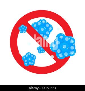 Stopper les virus et bactéries ou microbes prohobition mauvais signe. Gros virus ou pierres précieuses dans le cercle de la défense d'arrêt rouge télévision style design vector illustration iso Illustration de Vecteur