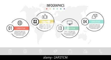 Modèle vectoriel infographie. cercle Concept d'affaires avec 4 options et pièces. Quatre étapes pour le contenu, organigramme, timeline, les niveaux Illustration de Vecteur