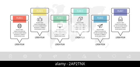 Infographie vecteur modèle plat. Les rectangles pour six diagrammes, graphique, organigramme, timeline, marketing, présentation. Concept d'affaires avec 6 étiquettes Illustration de Vecteur