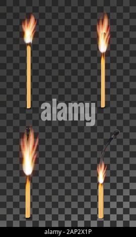 La combustion de bois carbonisé match avec flamme vector illustration isolé sur fond blanc Illustration de Vecteur