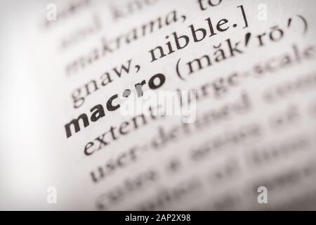 Mise au point sélective sur le mot macro. Beaucoup plus de photos de mots dans mon portefeuille. Banque D'Images