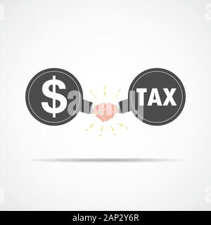 Symbole de la poignée de main entre argent et de l'impôt. Vector illustration. Le concept d'un contrat ou d'accord. Illustration de Vecteur