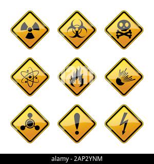 Ensemble de panneaux de danger avertissement, isolé sur fond blanc. Vector illustration. Avertissement de danger. Illustration de Vecteur