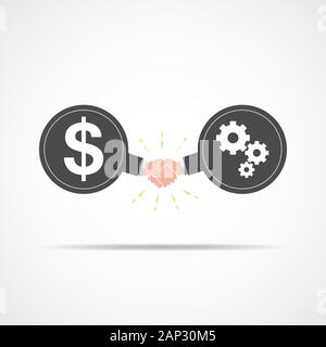 Symbole de la poignée de main entre argent et de travailler sur l'établissement. Vector illustration. Le concept d'un contrat ou d'accord. Illustration de Vecteur