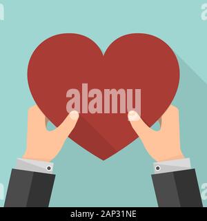 Coeur rouge dans les mains. Vector illustration. Businessman holding en mains coeur comme symbole de l'amour. Illustration de Vecteur