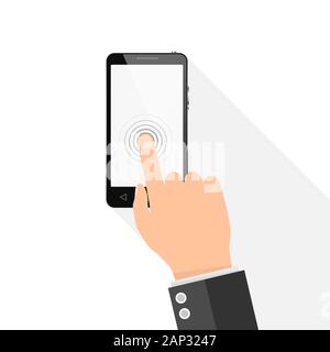 Smart phone avec écran vide. Vector illustration. Un homme téléphone à écran tactile doigt touche Illustration de Vecteur