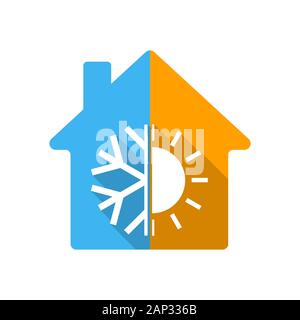 L'icône de couleur chambre avec signe de froid et chaud. Vector illustration. L'icône maison isolé sur fond blanc. Illustration de Vecteur