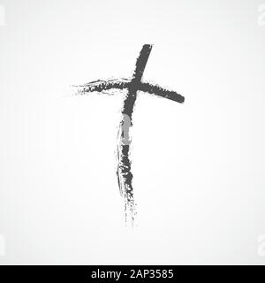 L'icône de la croix chrétienne à la main. Vector illustration. Grunge gris dessinés à la main, croix. Illustration de Vecteur